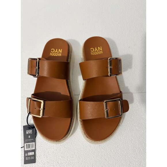 Madden NYC Womens Platform Sandals Brown Faux Leather Double Strap Adjustable Bu - Picture 11 of 12